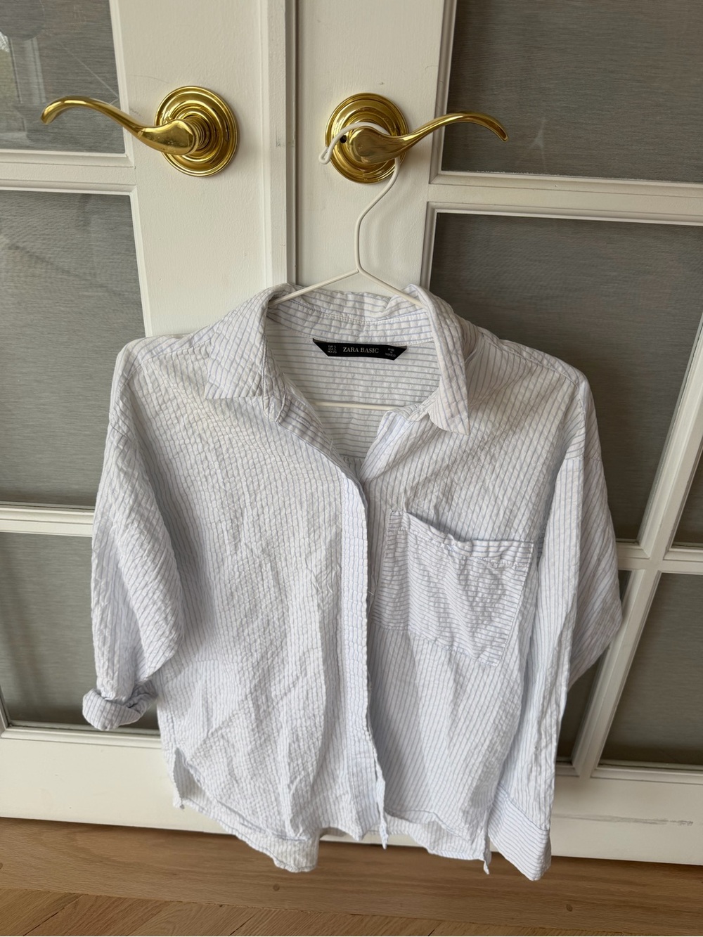 Zara Light White Shirt with Thin Gray Stripes